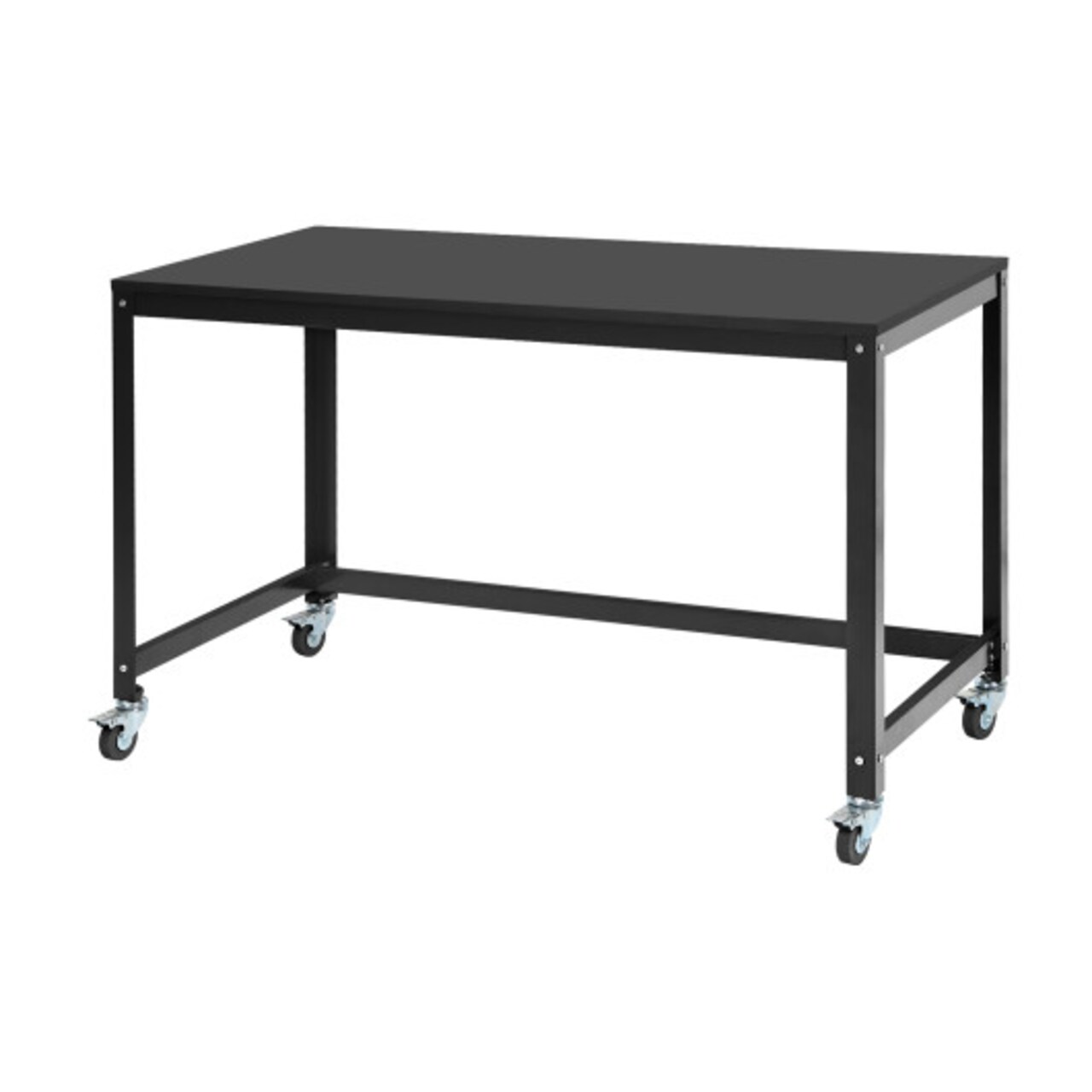Wood Top Metal Frame Rolling Computer Desk Laptop Table-Black